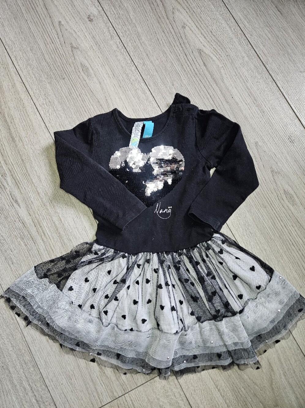 Black Sequin Heart Tutu Dress with Heart Mesh Skirt 12M